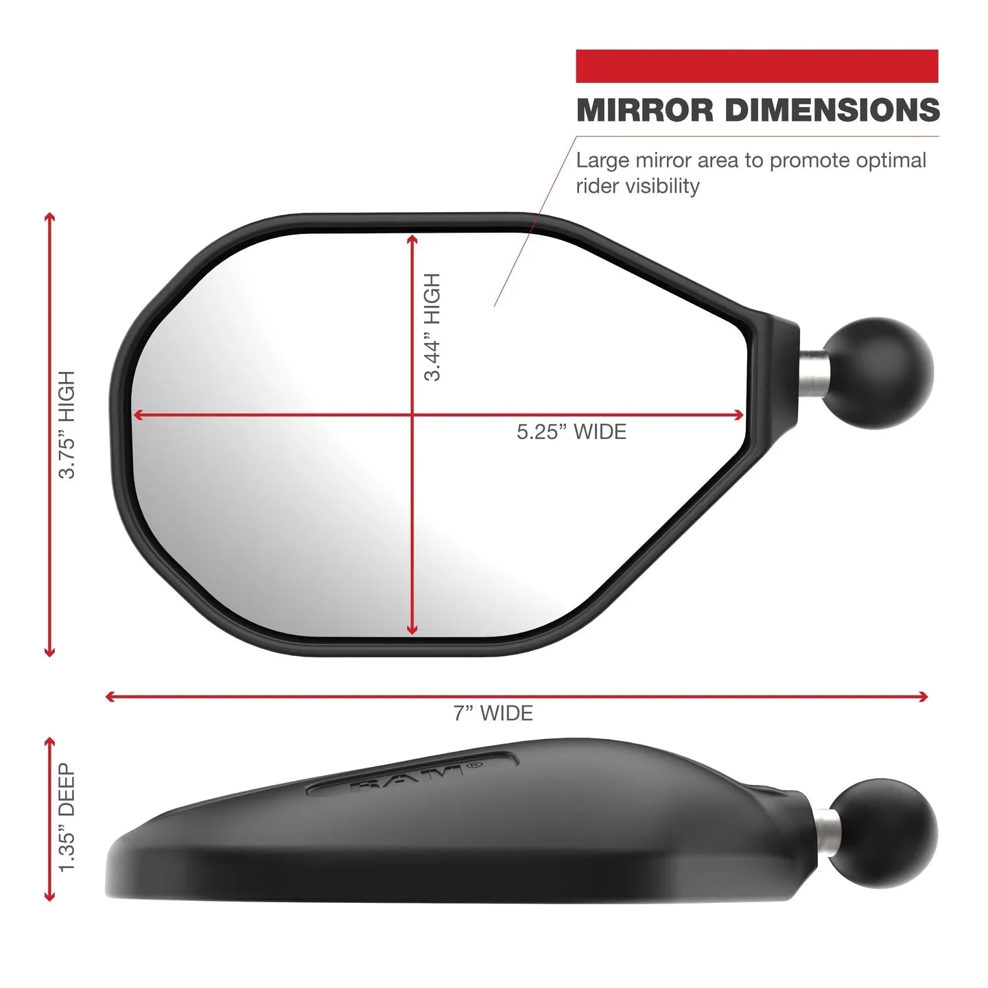 Ram Tough Mirror With Ball -Ram Mount