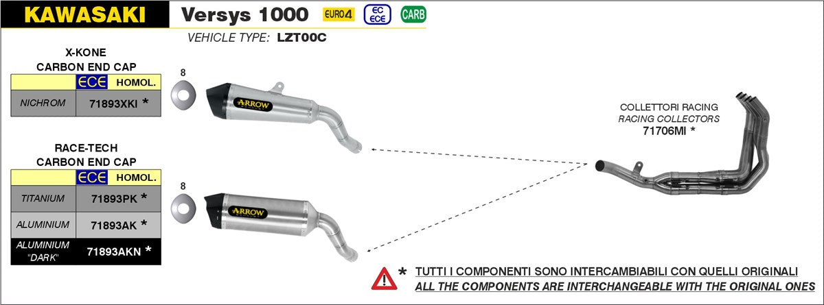 Arrow Exhaust Racing Collector for Kawasaki Versys 1000 2019 -