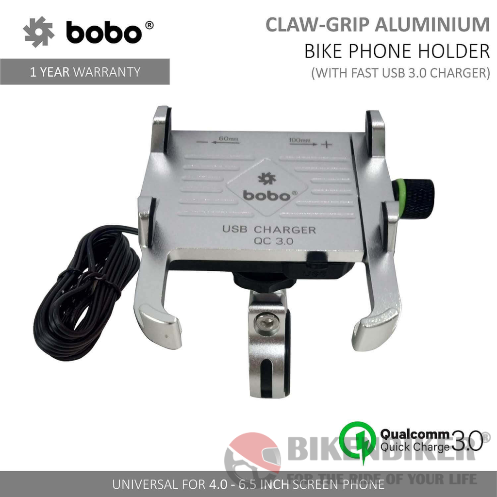 Claw-Grip Aluminium (with 3.0A Fast USB charger) Bike / Cycle Phone Holder Motorcycle Mobile Mount - Bobo