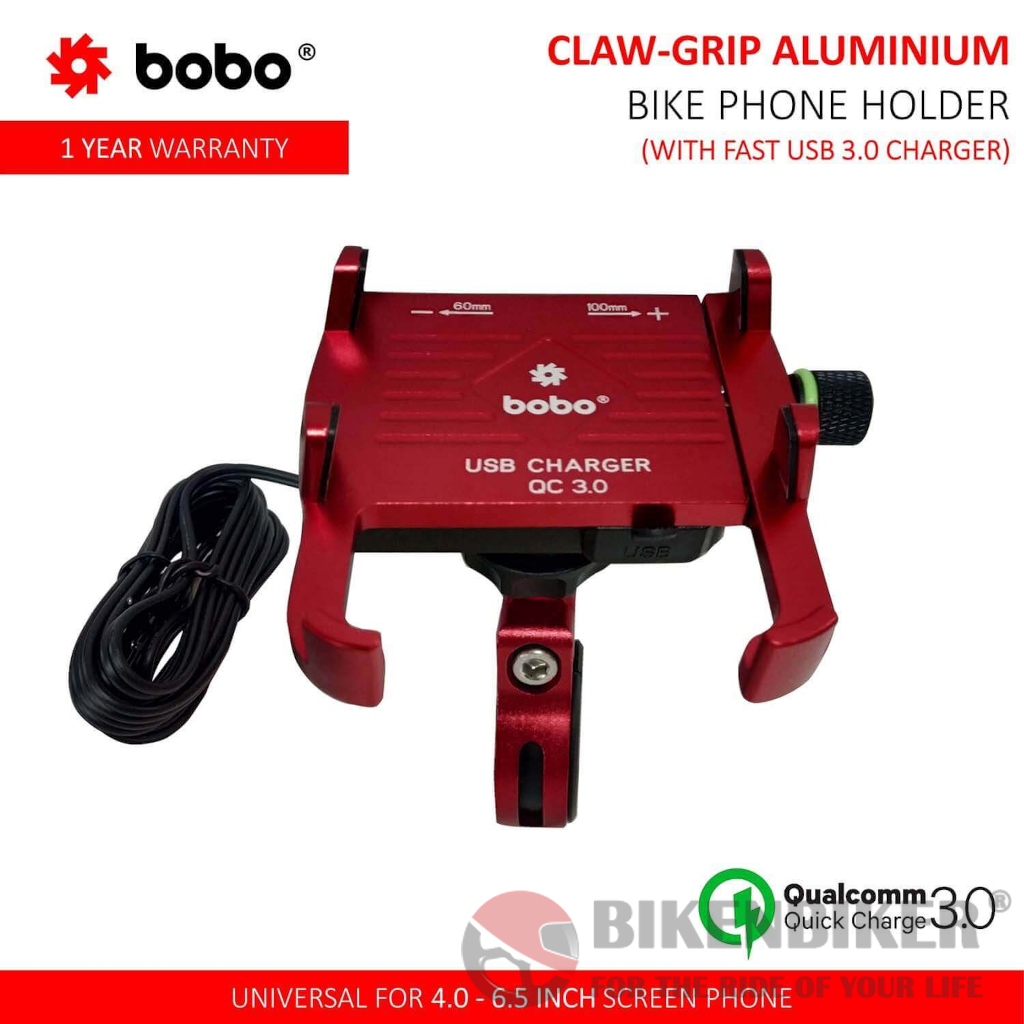 Claw-Grip Aluminium (with 3.0A Fast USB charger) Bike / Cycle Phone Holder Motorcycle Mobile Mount - Bobo
