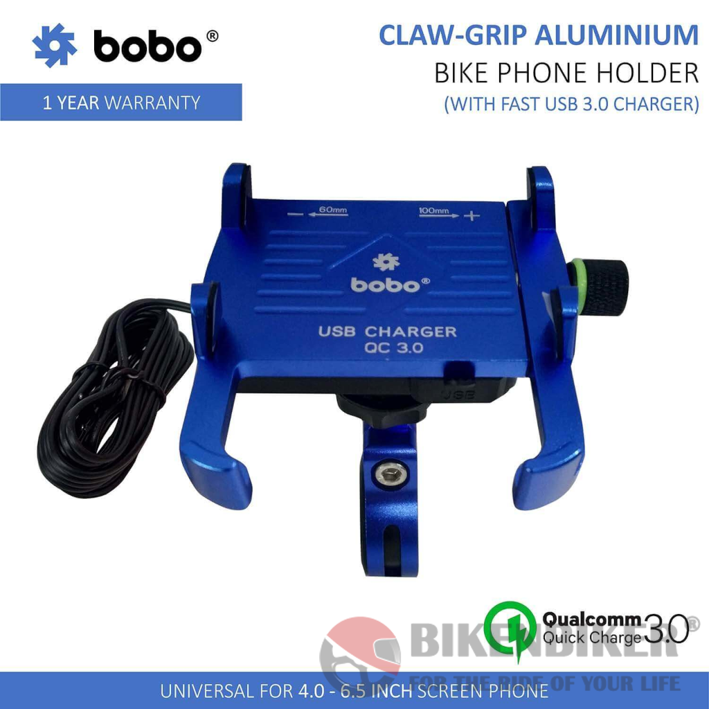 Claw-Grip Aluminium (with 3.0A Fast USB charger) Bike / Cycle Phone Holder Motorcycle Mobile Mount - Bobo