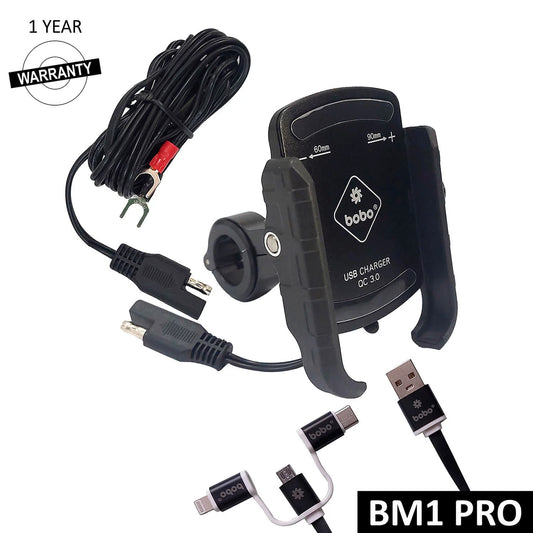 BOBO BM1 PRO Jaw-Grip Bike Phone Holder With Fast USB 3.0 Charger (Black)