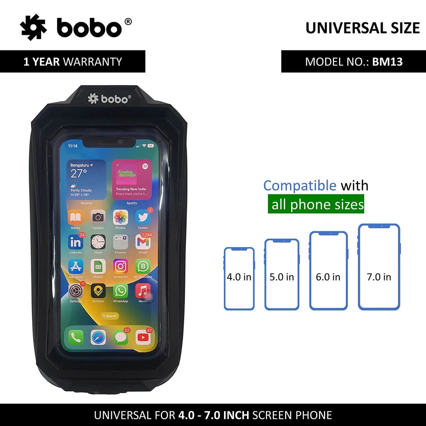 BOBO BM13 Waterproof Zip Box Bike / Cycle Phone Holder Motorcycle Mobile Mount