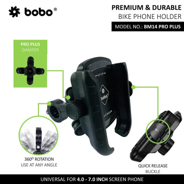 PRO PLUS Quick Release with PRO PLUS Vibration Damper Enhanced BM4 PRO PLUS Bike / Cycle Phone Holder Motorcycle Mobile Mount - Bobo - BB-BM-014-021001-1