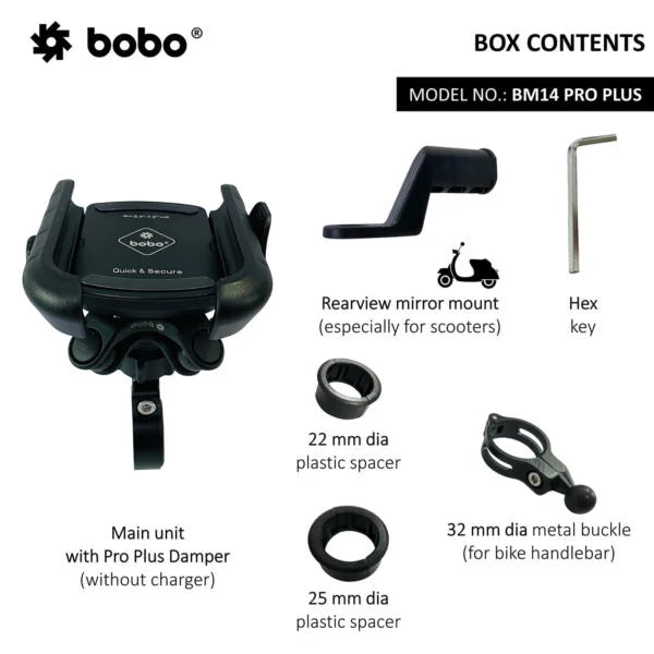 PRO PLUS Quick Release with PRO PLUS Vibration Damper Enhanced BM4 PRO PLUS Bike / Cycle Phone Holder Motorcycle Mobile Mount - Bobo - BB-BM-014-021001-1