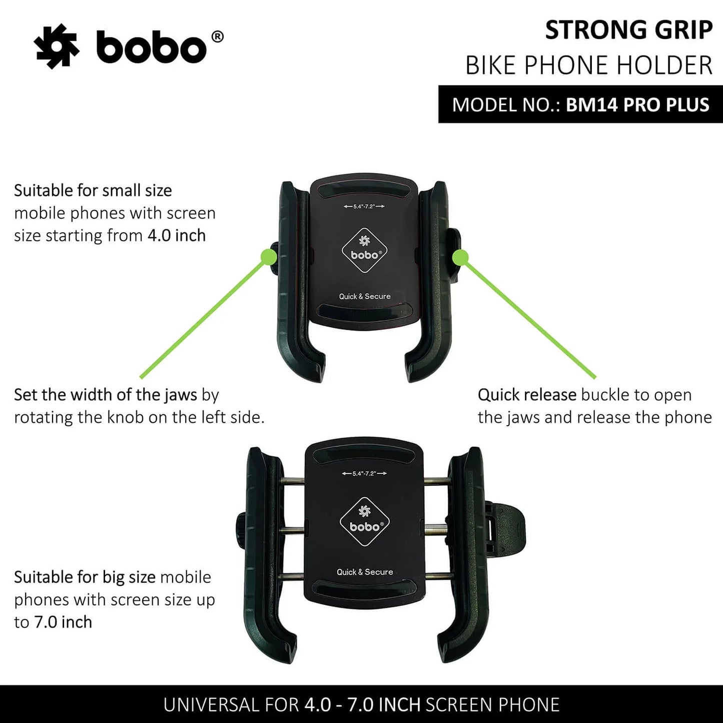 PRO PLUS Quick Release with PRO PLUS Vibration Damper Enhanced BM4 PRO PLUS Bike / Cycle Phone Holder Motorcycle Mobile Mount - Bobo - BB-BM-014-021001-1