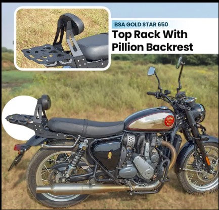 Top Rack With Pillion Back Rest Mild Steel Black Type-1 For BSA Goldstar 650-Zana-ZI-8540