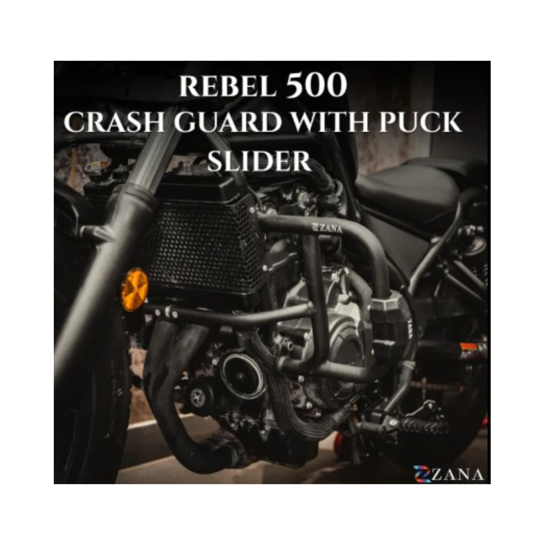Crash Guard With Puck Slider Black For Honda Rebel 500-Zana