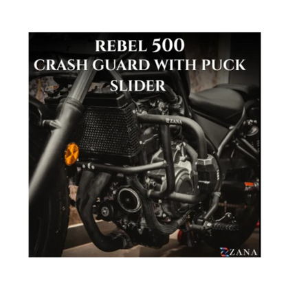 Crash Guard With Puck Slider Black For Honda Rebel 500-Zana
