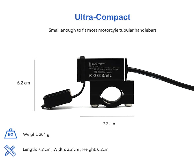 Handlebar Mounted 36W USB Type-C + QC 3.0 Aluminium Adapter - Cliff Top