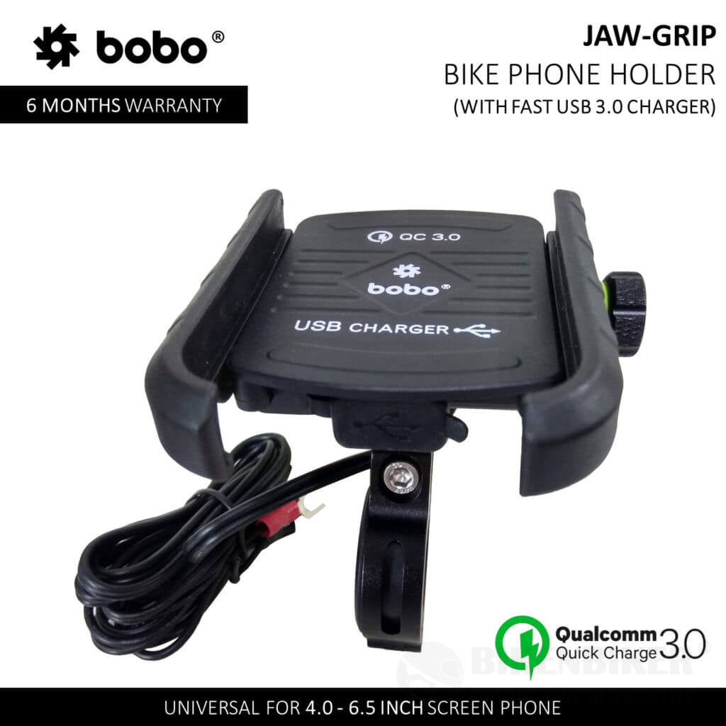 Jaw-Grip Aluminium (with fast USB 3.0 charger) Bike / Cycle Phone Holder Motorcycle Mobile Mount - Bobo