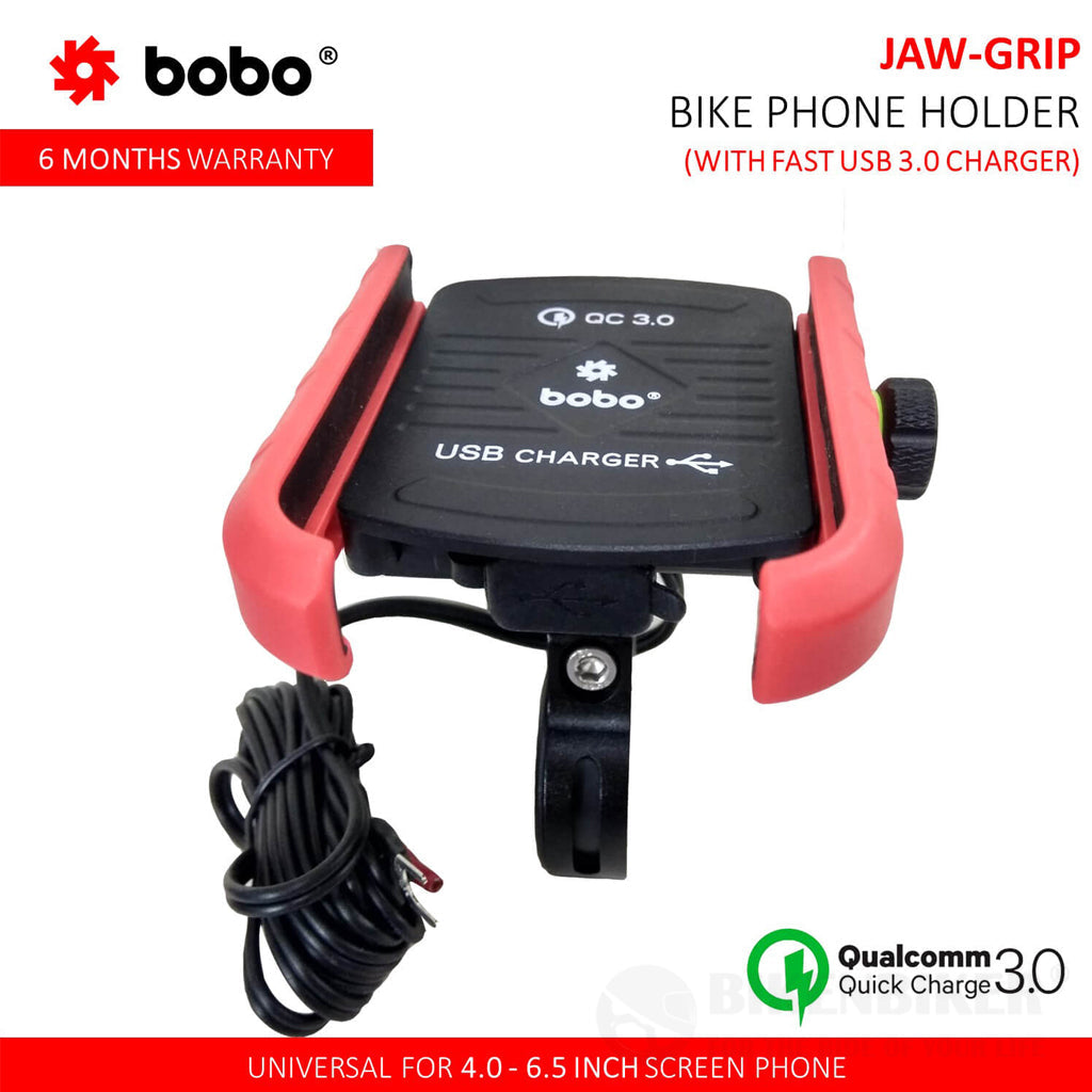 Jaw-Grip Aluminium (with fast USB 3.0 charger) Bike / Cycle Phone Holder Motorcycle Mobile Mount - Bobo