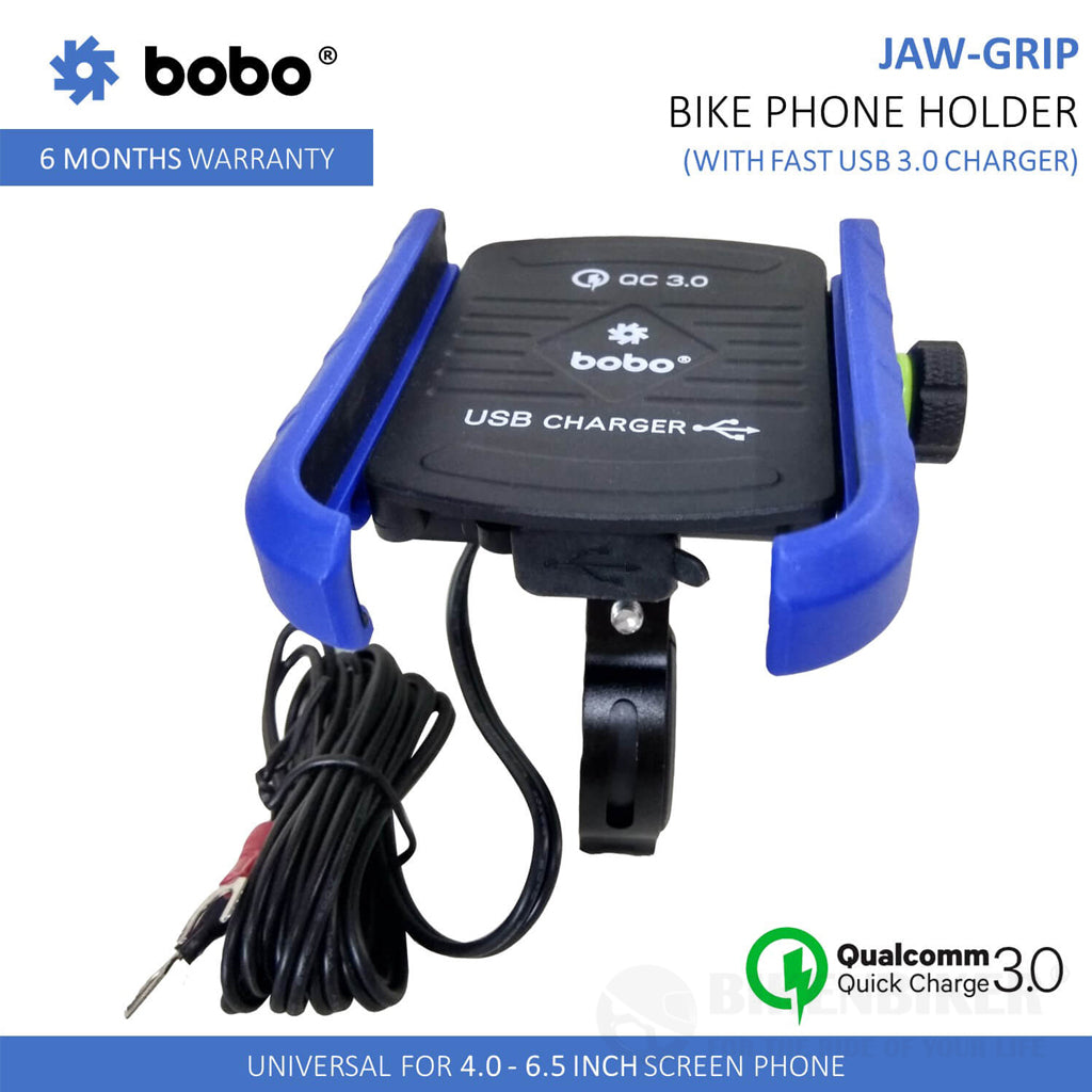 Jaw-Grip Aluminium (with fast USB 3.0 charger) Bike / Cycle Phone Holder Motorcycle Mobile Mount - Bobo