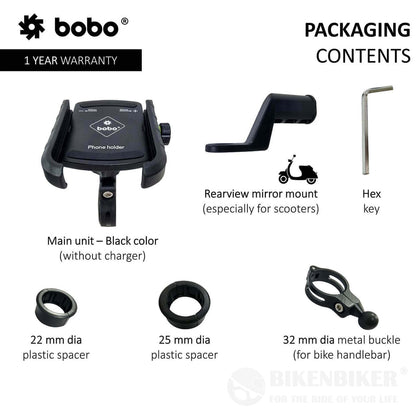 Jaw-Grip Aluminium Bike / Cycle Phone Holder Motorcycle Mobile Mount - Bobo