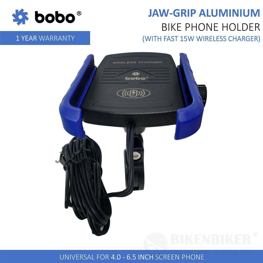 Jaw-Grip Aluminium (with Fast 15W Wireless Charger) Bike / Cycle Phone Holder Motorcycle Mobile Mount - Bobo