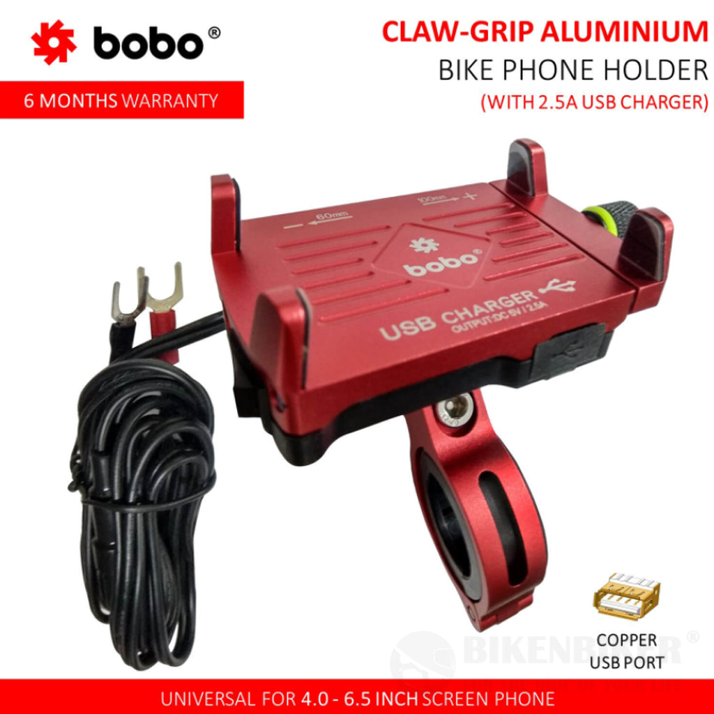 Claw-Grip Aluminium  (with 2.5A USB charger) Bike / Cycle Phone Holder Motorcycle Mobile Mount - Bobo