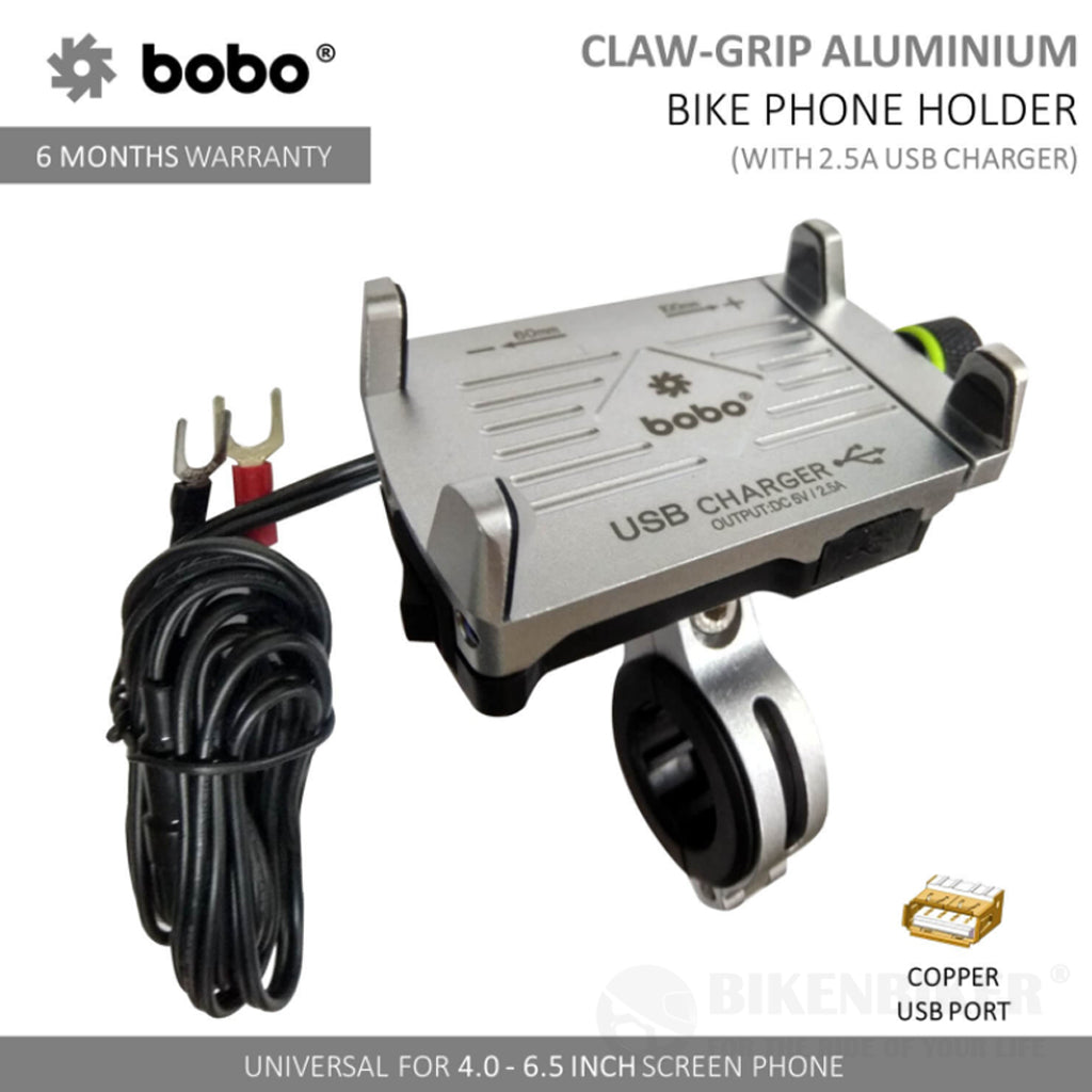 Claw-Grip Aluminium  (with 2.5A USB charger) Bike / Cycle Phone Holder Motorcycle Mobile Mount - Bobo