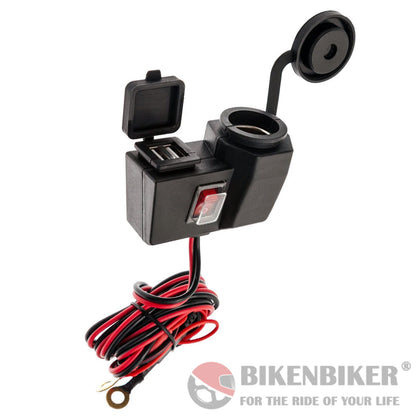 Motorcycle Handlebar Charger Mount 12V + Dual USB Charger - Ultimateaddons