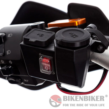 Motorcycle Handlebar Charger Mount 12V + Dual USB Charger - Ultimateaddons