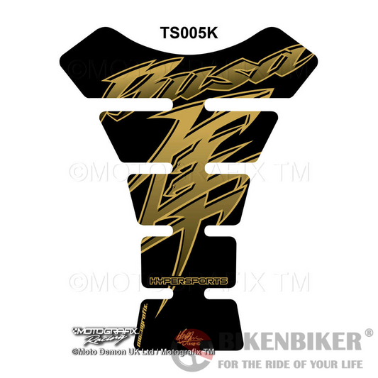 Suzuki GSX1300R Hayabusa Black / Gold Motorcycle Tank Pad Protector Motografix 3D Gel TS005K-Motografix