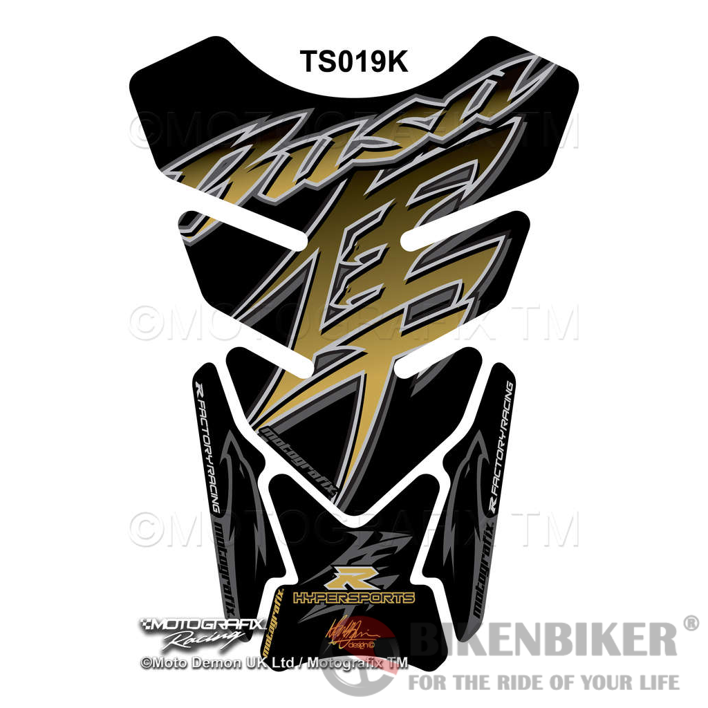 Suzuki GSX1300R Hayabusa Black / Gold Motorcycle Tank Pad Protector Motografix 3D Gel TS019K-Motografix