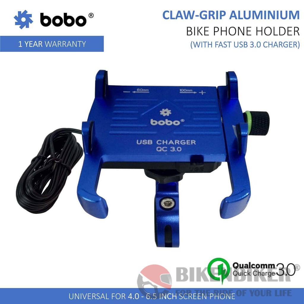 Claw-Grip Aluminium  (with 3.0A Fast USB charger) Bike / Cycle Phone Holder Motorcycle Mobile Mount - Bobo