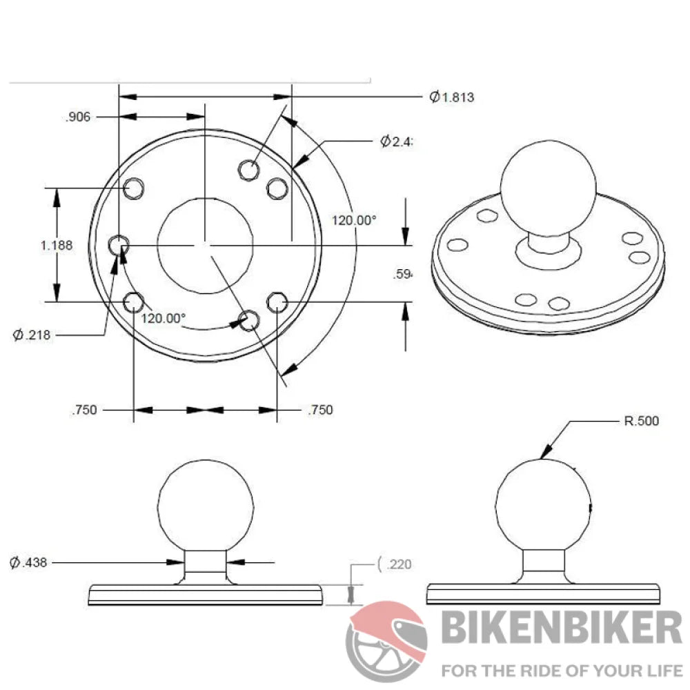 Ram Mounts Base Round Plate (2.5) B Ball Ram Accessory