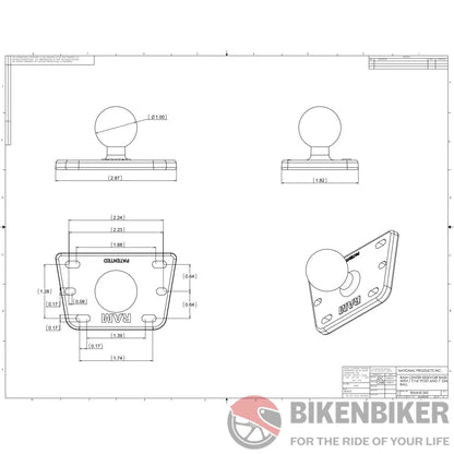 RAM Motorcycle Brake/Clutch Reservoir Cover Base with 1" Ball Centered - Bike 'N' Biker